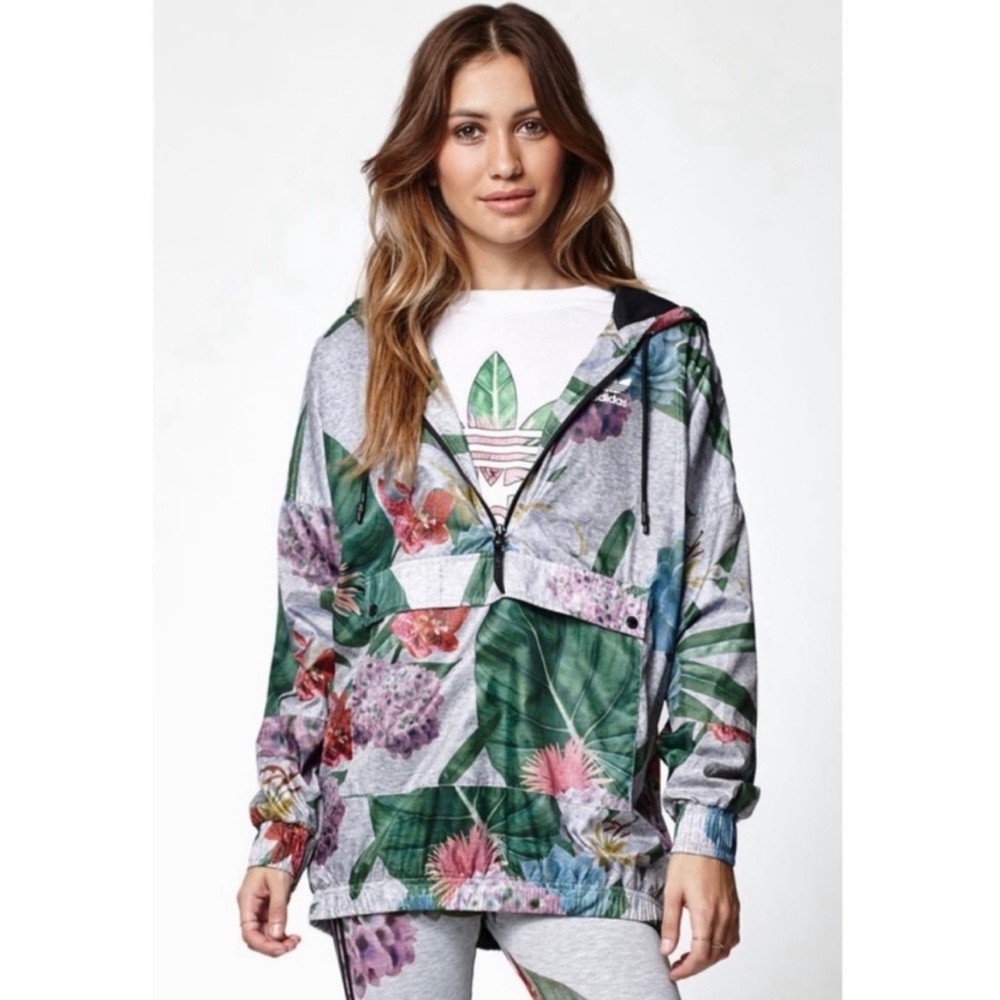 Adidas Floral Half Zip Windbreaker